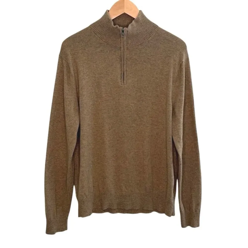 J. Crew men’s merino wool cotton blend 1/4 zip size large brown